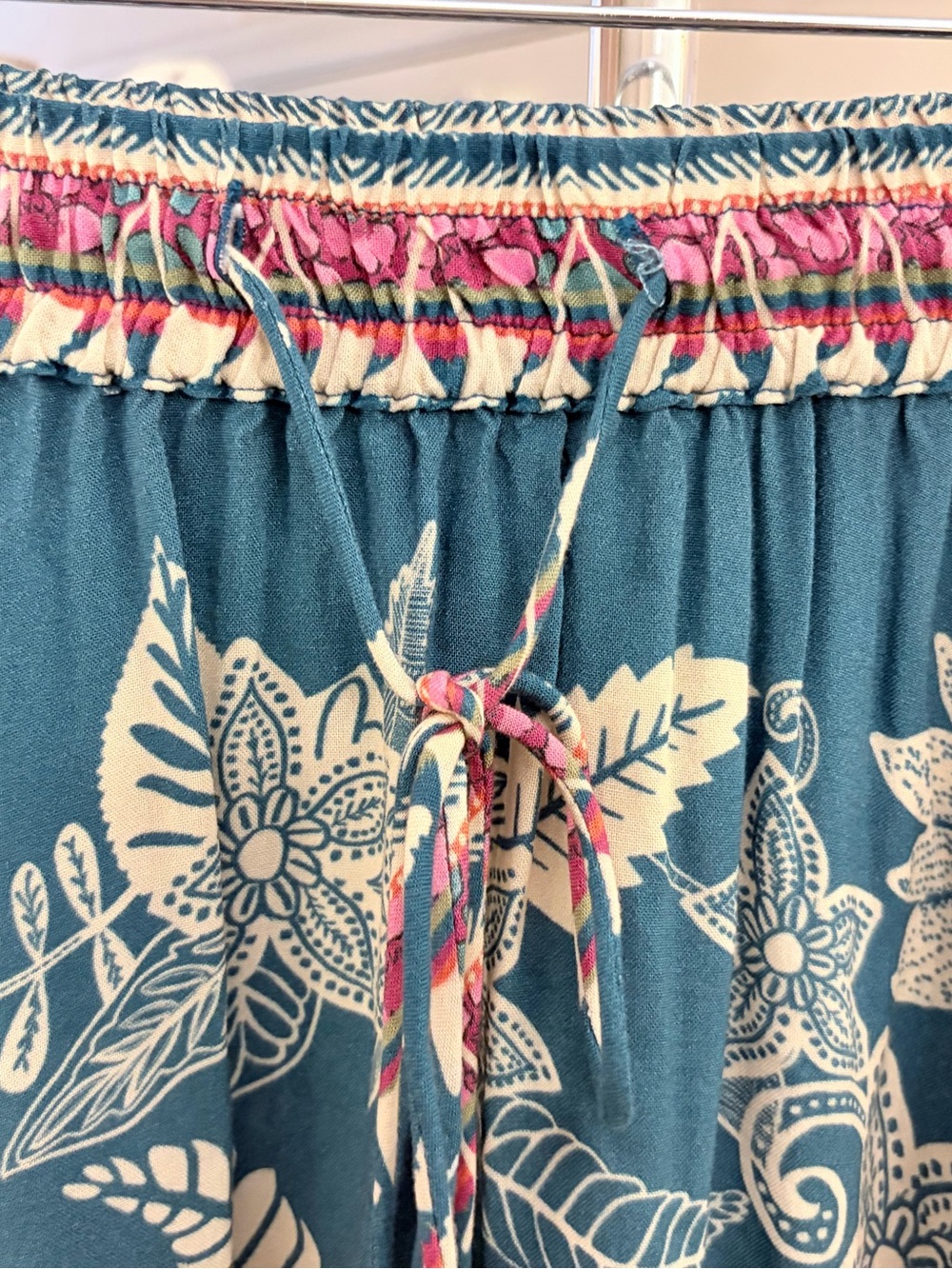 Natural Life Teal Floral Boho Maxi Skirt Tassel Drawstring XS - Picture 4 of 10